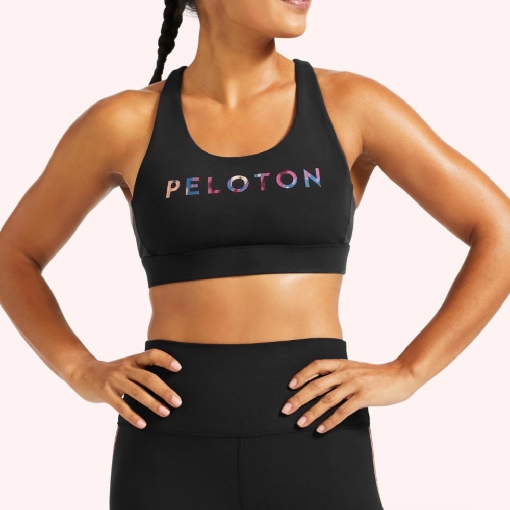 Peloton Women's Black Multicolor Logo Sports Bra - Picture 2 of 5